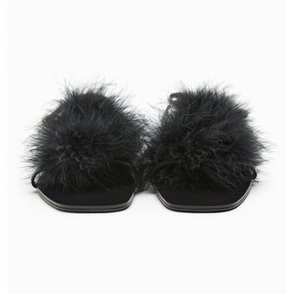 NWT Zara black feather accented flat strap up sandals, EU 36 - Picture 6 of 14